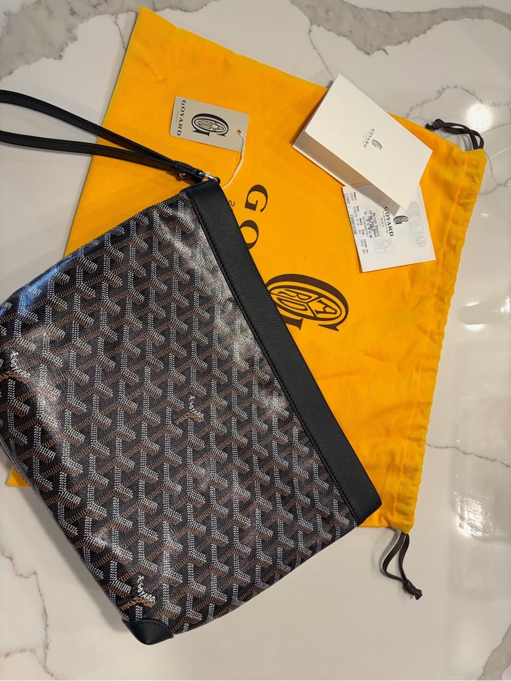 Goyard Black & Brown Conti Wristlet Pouch with Strap